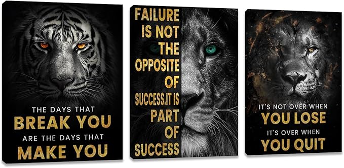 Motivational Wall Decor Art Inspirational Canvas Poster Print Inspiring Quotes Animals Painting Picture Office Wall Decor Framed Artwork Living Room Bedroom Home Decoration (72" Wx36 H)