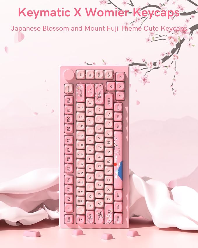 131 Cute Pink Keycaps MOA Cherry Blossom keycap Theme Japanese Keycap Set for Mechanical Keyboard for 61/68/84/87/98/99/100/104/108 Keys,Pink(Only Keycap Set)