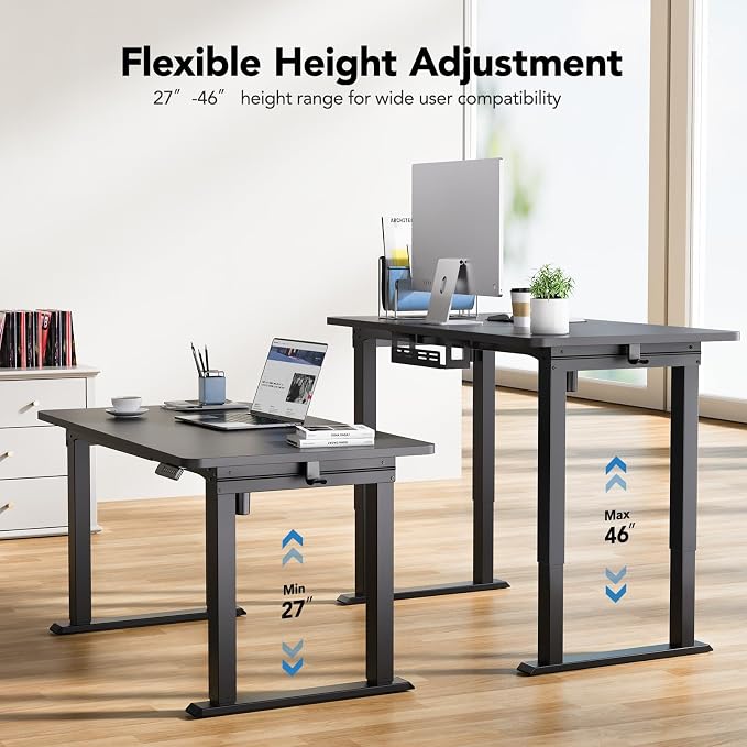 HUANUO 4 Legs Standing Desk Frame, Dual Motor Height Adjustable Electric Sit Stand Desk Frame for Home & Office, Heavy Duty Steel, Memory Controller, Frame Only, Black