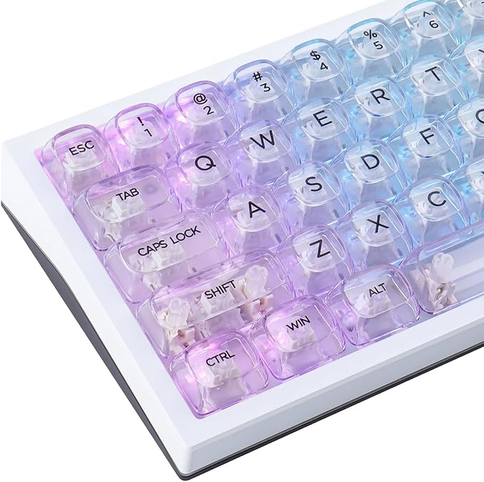 Tsungup Clear Keycaps Shine Through, Colorful Crystal Ceramic Jelly Transparent Keycaps for Mechanical Keyboard,125 Keys Custom Key Caps Keyboard Keycap Set (MOA Profile)