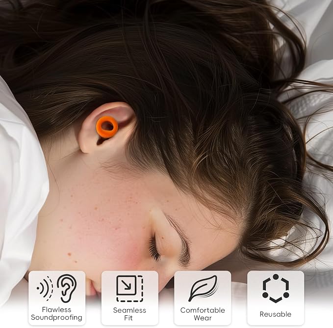 Noise Canceling Earplugs for Sleep and Concentration– New Flexible Earplugs for Better Attenuation–2 Pair Reusable –Deal for Side Sleepers &Noise Sensitive Person – 27dB Noise Cancellation–Orange