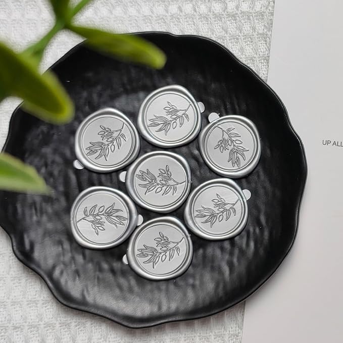 50 Pcs Silvery Wax Seal Stickers Self- Adhesive Wedding Invitation Seal Stickers, Perfect for Wedding Invitation, Envelopes Christmas Cards, Seating Chart, Good Adhesion and Easy to Use