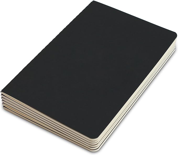 TWONE 6 Pack Notebooks Journal - 60 Lined Page/30 Sheets, Premium Thick Paper Soft Cover Journal for Travel, Office, Work, Office, Home, School, Business Writing, 5.5” x 8.25” (Black)