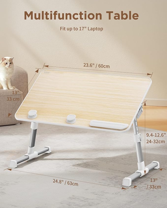 SAIJI Laptop Bed Tray Table, Adjustable Home Office Standing Desk Portable Lightweight Foldable Lap Desk for Sofa Couch Floor Working Studying Reading Writing Eating,Fit Up to 17" Laptop(Large,Teak)