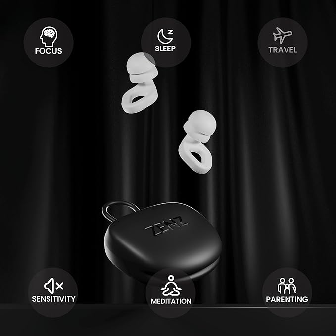 Zenz Unwind Pro Ear Plugs for Sleeping Noise Reduction – Soft Silicone Reusable Earplugs for Sleep, Focus & Work – 35dB Noise Reduction with Storage Case – XS/S/M/L Eartips (Glacier White, One Size)