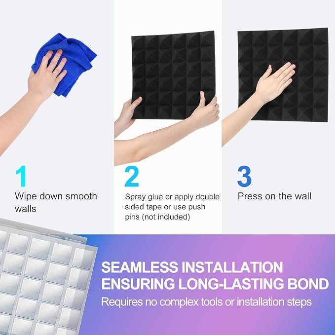 JBER Acoustic Sound Foam Panels, 24 Pack 2" X 12" X 12" Red and Black Soundproofing Treatment Studio Wall Padding Sound Absorbing Fireproof Pyramid