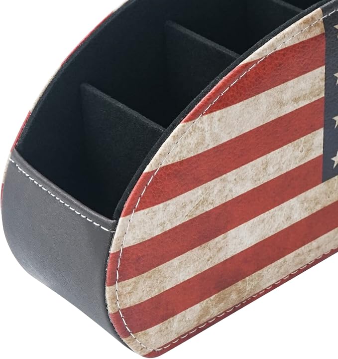 DreamsEden Remote Control Holder, Vintage American Flag Desktop Organizer Caddy 5 Compartments for TV Controller, Pen Pencil, Makeup Brush