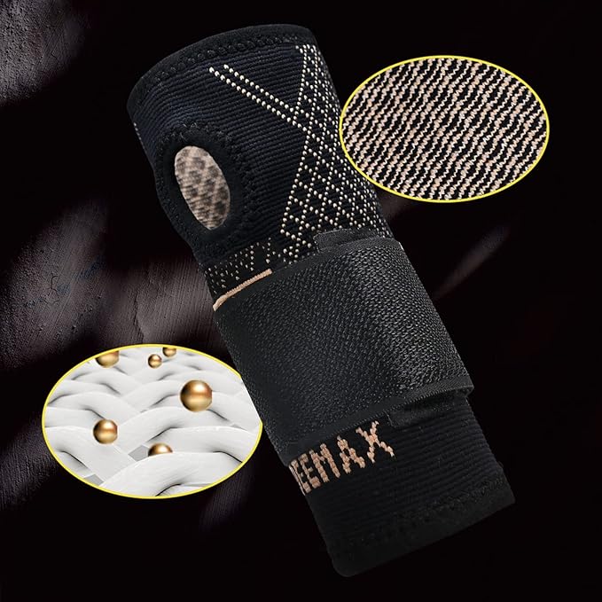 INDEEMAX Copper Wrist Compression Sleeve 1 Pair, Comfortable Hand Brace Support with Strap for Arthritis, Tendonitis, Sprains, Workout, Carpal Tunnel - Left & Right - Women and Men