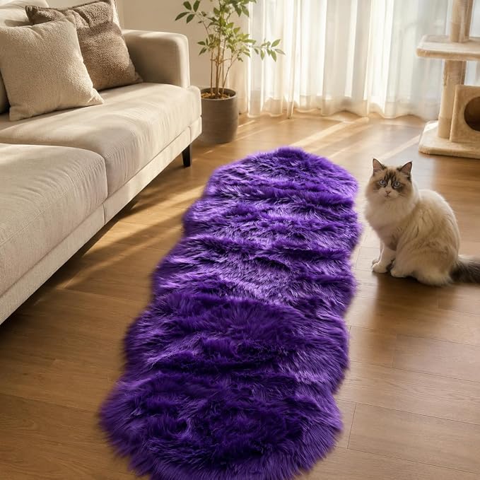 EasyJoy Faux Sheepskin Rug, Fluffy Faux Fur Rug, Ultra Soft Shag Area Rug with Non-Slip Backing for Bedroom, Living Room, Nursery, Kids Room(2 x 6 ft Sheepskin, Dark Purple)