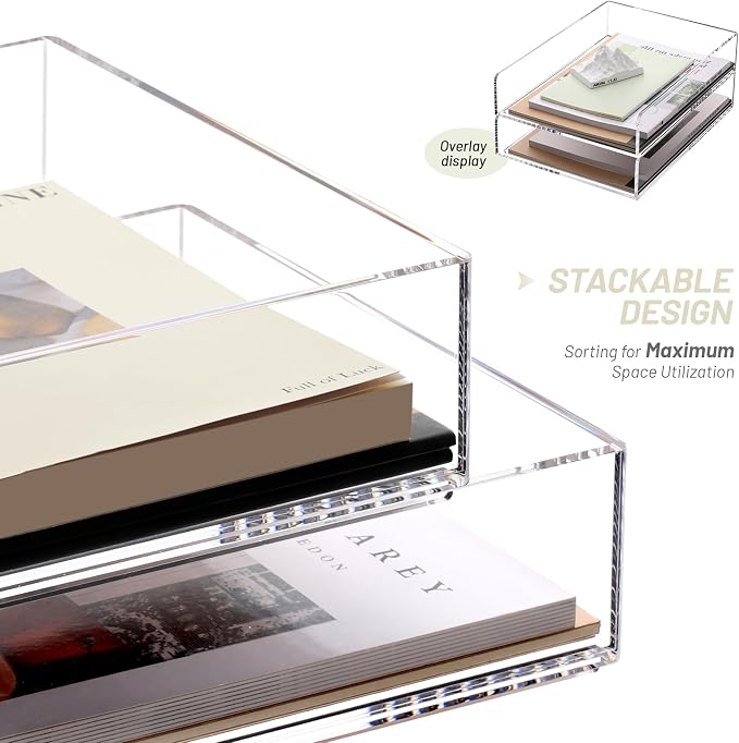 SANRUI Stackable Acrylic Desk Organizer, Paper Organizer for Desk, Letter Tray, Paper Sorter File Organizer for Office,Home or School, 2-Pack