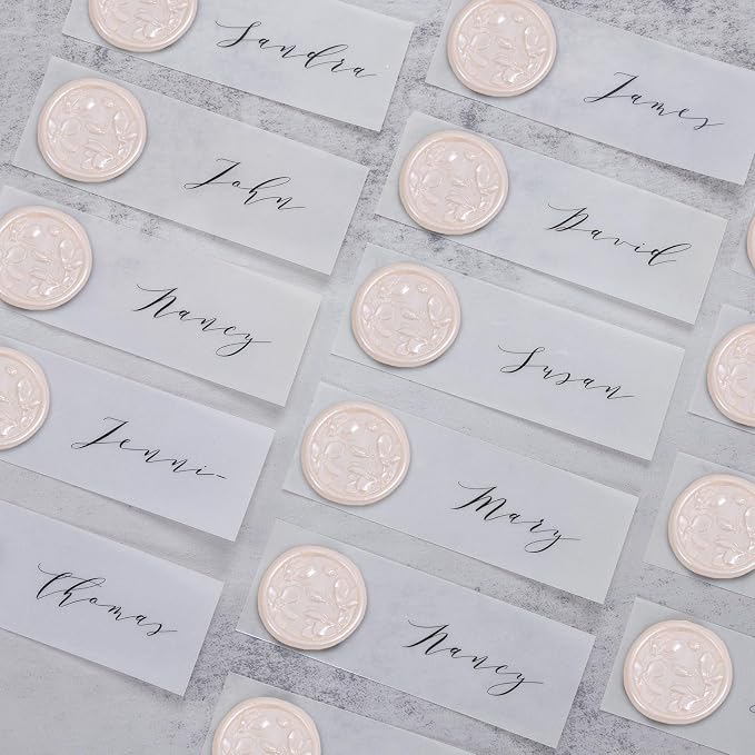 UNIQOOO Wax Seal Stickers - 3D Magnolia Wedding Invitation Envelope Botanical Seal Sticker, 50 Pcs Self- Adhesive Champagne Stickers, Perfect for Invitation, Christmas, Gift Wrapping, Party