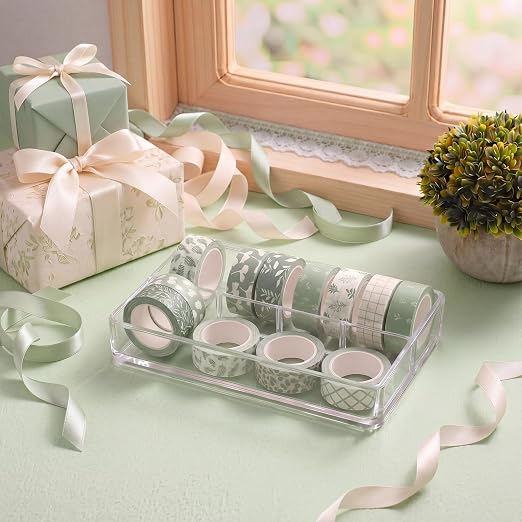 Gueevin 24 Rolls Watercolor Floral Washi Tape Set 15 mm Seasonal Flower Decorative Washi Tape for Craft Arts DIY Scrapbook Journaling Supplies Gift Wrapping(Greenery)