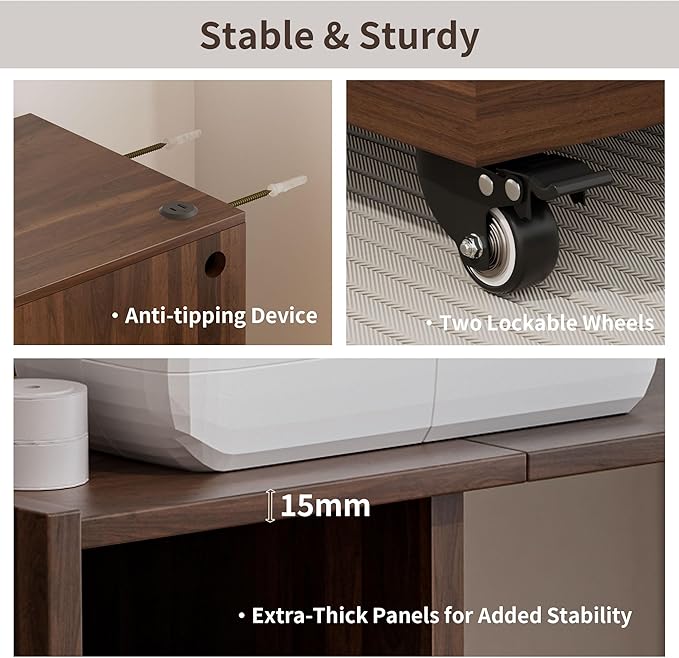 Foldable Desk with Charging Station, Rolling Home Office Desk with Storage Shelf, Pull-Out Computer Table for Small Spaces, Bedrooms, Apartments, and Dorms, Walnut