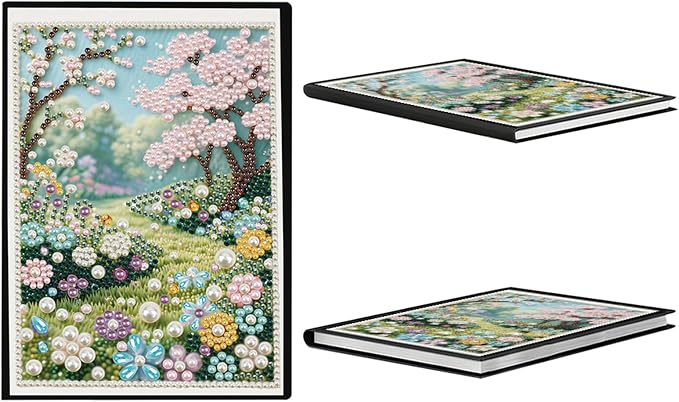 FRANDEK Pearl Painting Notebook Kit, Spring Forest A5 DIY Journal with 50 Blank Pages, Diamond Gem Art Cover with Waterproof Canvas, Beginner Craft Set with Full Tools for Adults