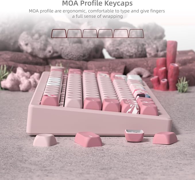 Womier Pink Cute Keycaps Kanagawa, PBT Keycaps for Mechanical Keyboard Dye-Sublimated Sakura Anime Theme, MOA Profile 126-Key Set for 60 65 75 100 Percent Keyboards