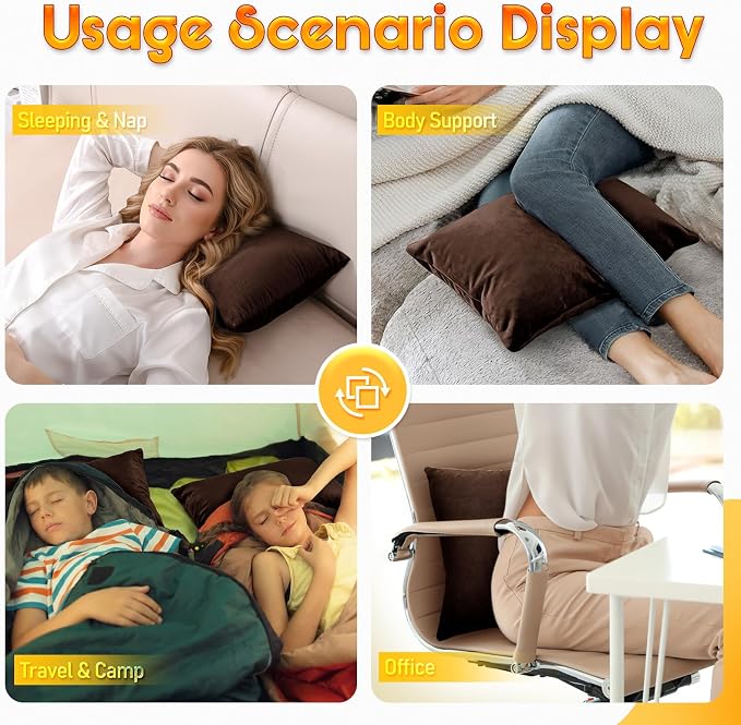 1 MIDDLE ONE 2 Pack Small Pillow, 16 X 12 Inches, Memory Foam Mini Pillow for Travel, Camping, Sleeping, Nap and Neck, Knee, Lumbar Support, Tiny Cushion for Pet, Dogs (Brown)