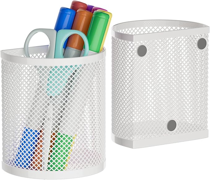 LUCYCAZ Magnetic Pencil Holder - Locker Accessories, 2 Pack Magnetic Pen Holder for Refrigerator for Home School and Office (White)