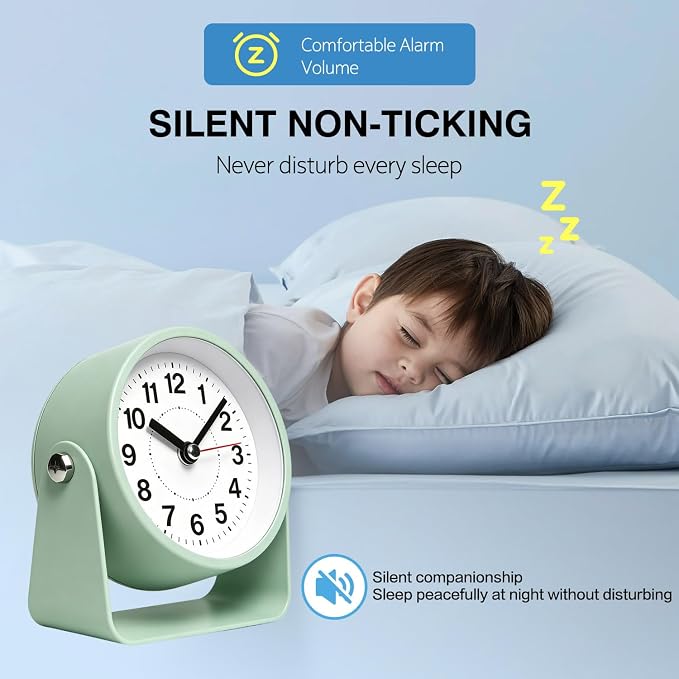 3.5" Analog Alarm Clock, Small Retro Desk Clock 360° Adjustable Angle | Silent Table Metal Clock with Night Light Snooze for Living Room Decor,Bedroom,Bedside,Shelf, Snooze Clock for Adults