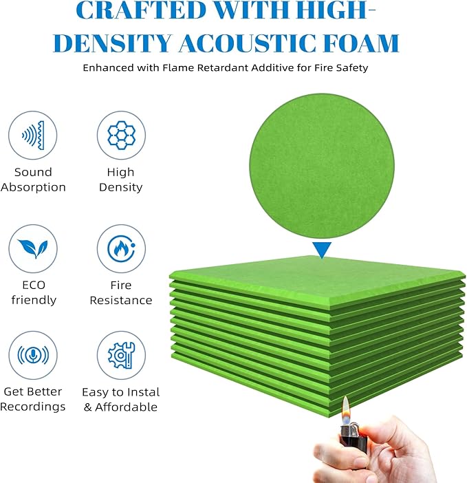 15 Pack Self-Adhesive Sound Proof Foam Panels for Walls, White Acoustic Panels 12" x 12" x 0.35" High Density Sound Absorbing Tiles