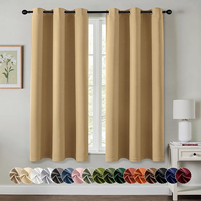 MIULEE Blackout Curtains for Bedroom Living Room 2 Panels, Thermal Insulated Room Darkening Drapes Grommet Noise Reducing Light Blocking Window Treatments 54 Inches Long 40x54 Inch Gold