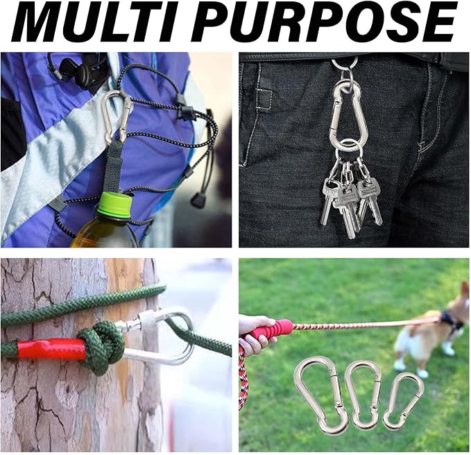3.15 Inch 4 Pack Spring Snap Hook Carabiner, Cable Machine Accessories for Home Gym Pulldown Attachment, Exercise Machine, Heavy Duty Steel Clip for Outdoor Fitness