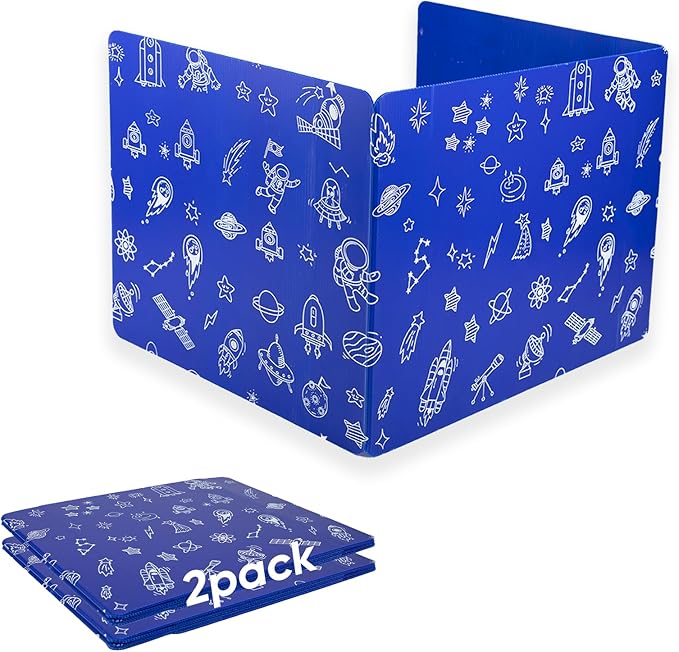 2-Pack Desk Dividers for Students, 3-Fold Privacy Screens, Durable Waterproof Plastic Study Boards, Easy Clean Classroom Shields for Schools,Teacher Supplies & Student Desk Organizers, Blue