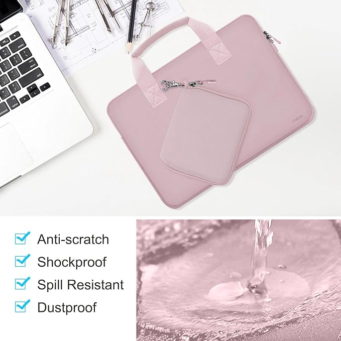 Hseok Laptop Sleeve 13.3-14 inch Case with Small Pouch, Neoprene Computer Bag Compatible with MacBook Neo/Pro 14 M5/M4/M3/M2/M1, Mac Air/Pro 13.3, XPS 14 and Most 13-14 inch Notebooks,Pale Pink