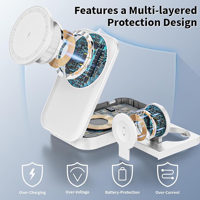 [Apple MFi Certified]Magnetic Charger 3 in 1 Charging Station,25W Wireless Foldable Mag-Safe Charger 6FT USB-C Cable Wireless iPhone Charging Station Compatible with iPhone 17/16/15/14/13/12 Pro/Plus