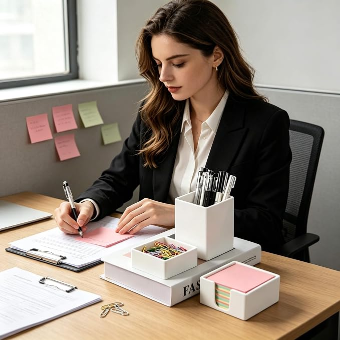 Silicone Pen Holder 3-Piece Set, Black | Food-grade silicone. 3-piece set: pen cup, clip box, note holder. Black or white. Scratch-free, non-slip, easy clean.