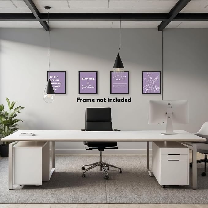 XWELLDAN Be The Person You Want to Work With Team Work Wall Art Decor, Inspirational Motivational Wall Decor for Office, Office Artwork Wall Decor, 8x10 Unframed Set of 4(purple)