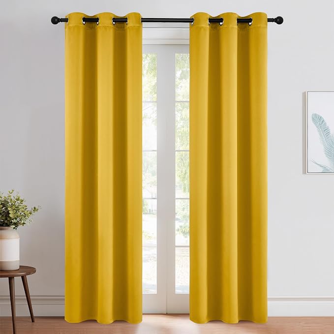 NICETOWN Gold Blackout Cafe Faux Silk Curtains for Small Windows, 42" Wide by 84" Long, 2 Panels, Grommet Privacy Blackout Satin Drapes for Home Decoration