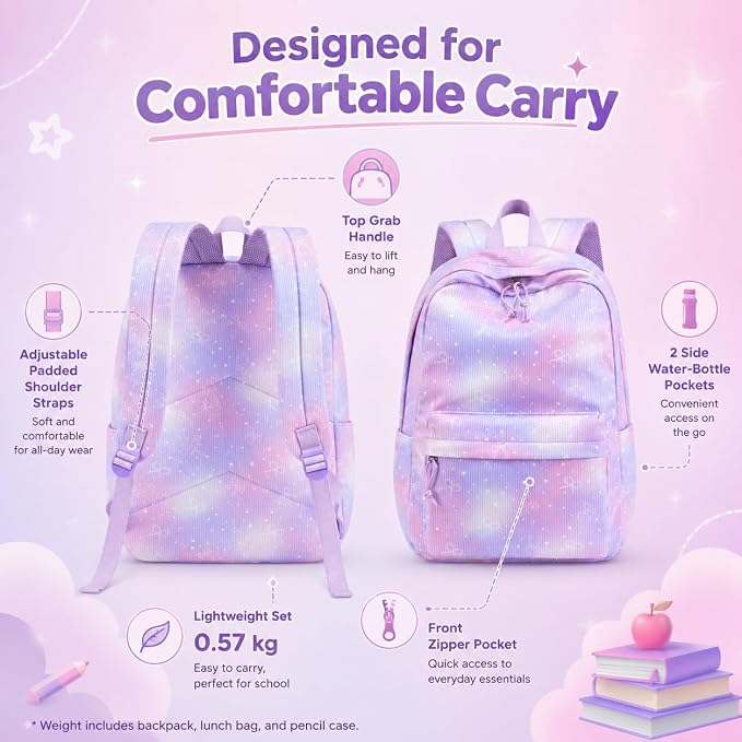 BTOOP School Backpacks for Teen Girls Bookbags Lightweight Kids Backpack School Bags Set with Lunch Box Pencil Case