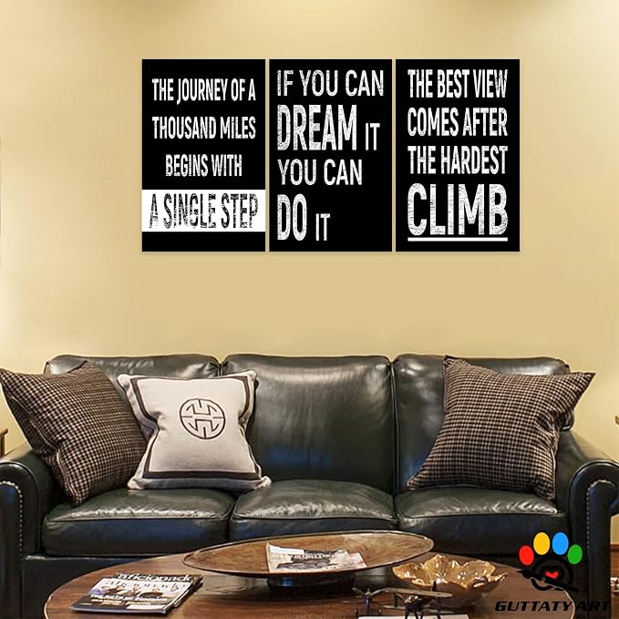 Office Wall Art - 3 Panel Motivational Art, Inspirational Quotes Canvas for Home Office Decor, Entrepreneur Words Poster Frame 20'x30'x3Pcs