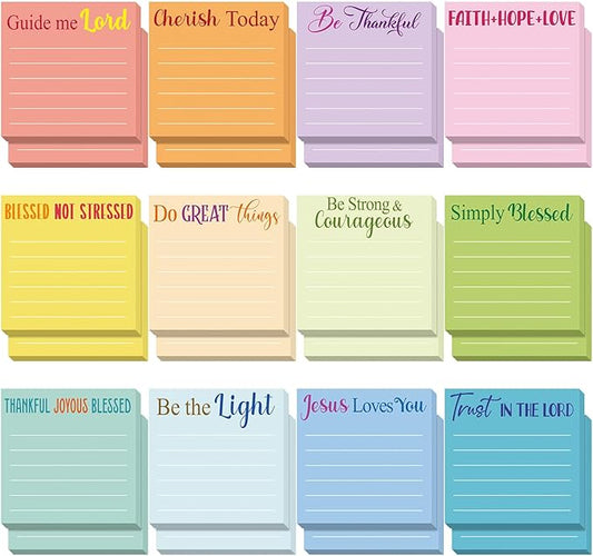 Yinder 24 Pcs Inspirational Sticky Notes Thank You Gift Motivational Sticky Note Pad Employee Appreciation Gift Bulk for Staff Coworker Teacher Nurse Office Groups 3 x 3'' (Bible,Light Color)