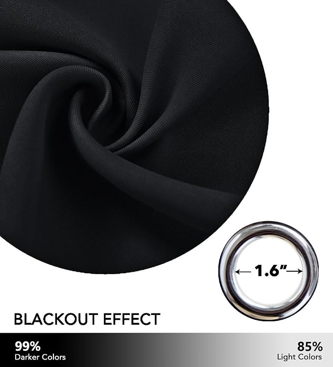 NICETOWN Soundproof Thermal Insulated Blackout Curtain Thermal Insulated Solid Grommet Room Darkening Drape for Dining Room (Single Panel, 42 inches by 84 inch, Black)