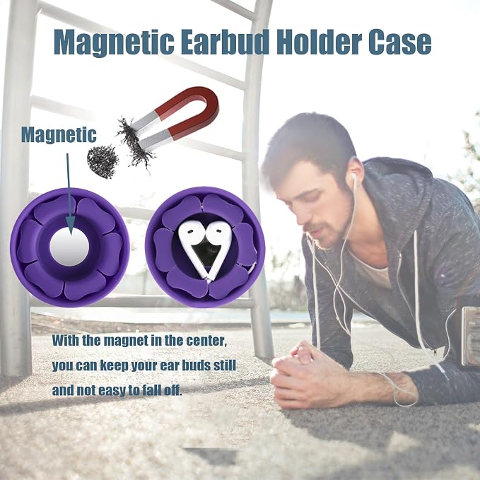 MAIRUI Wired Earbud Case Earphone Headphone Cord Organizer Earbuds Wrap Soft Silicone Magnetic Holder Storage Tangle Free Cable Winder(Purple)