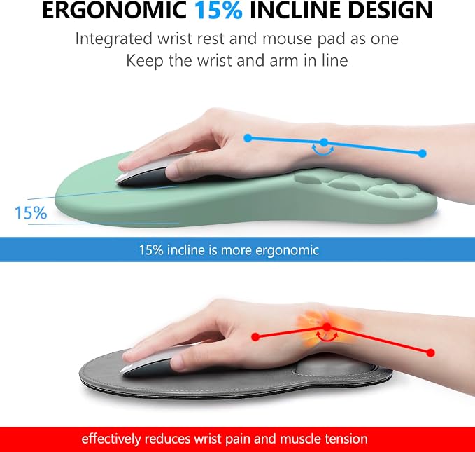 Mouse Pad Wrist Support, Laokiiy 2 in1 Keyboard Wrist Rest+ Ergonomic Mouse Pad, Non-Slip Wrist Rest for Computer Keyboard, Made Easy Typing & Relieve Wrist Pain(Gradient Green)
