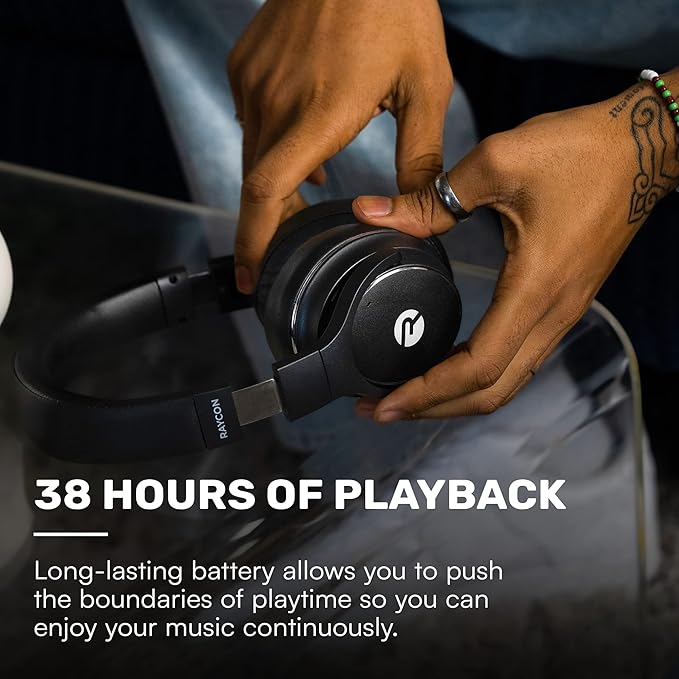Raycon Everyday Bluetooth Headphones - Over The Ear, Active Noise Cancelling Wireless Headphones + Awareness Mode, Bluetooth Headset with Mic, 40 Hours of Battery Life (Frost White)