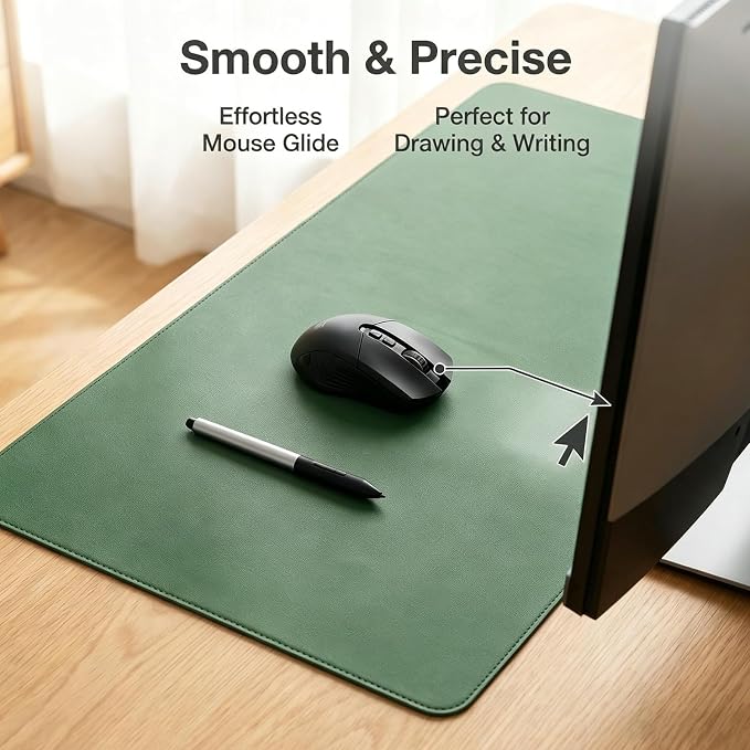 Leather Desk Blotter Pad 16 x 24 Inches, Flat, Non-Slip, Waterproof, Dark Green