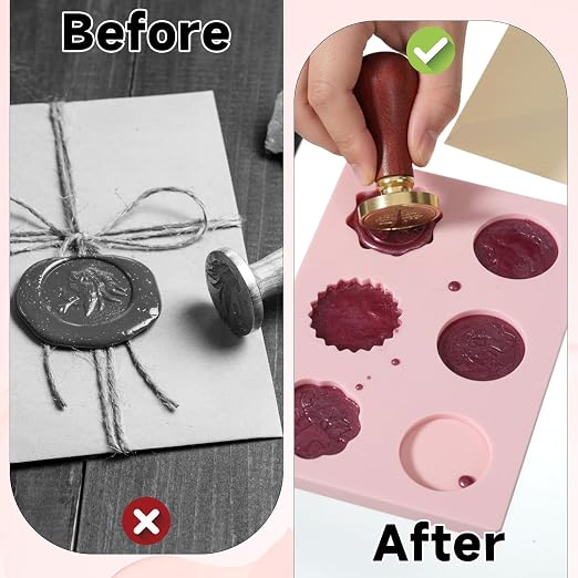 Wax Seal Mold Kit, 6-Cavity Wax Stamp Seal Mold for Making Envelopes and Invitation Letter, Waxs Stamp Molds, 50PCS Double Sided Adhesive Waxs Seals Stickers, Double-Ended Scraper