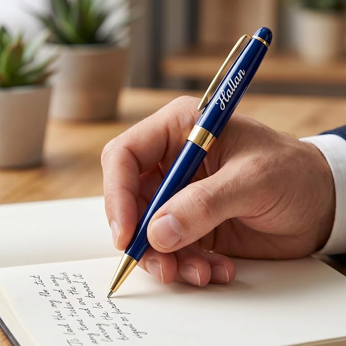 Ancolo Personalized Fancy Pens Quality Advertising Buesiness Gift Office Writing Set- Engraved with Your Message Name Company Team Name, Phone Number Perfect for Business Men 5 Pens/BOX
