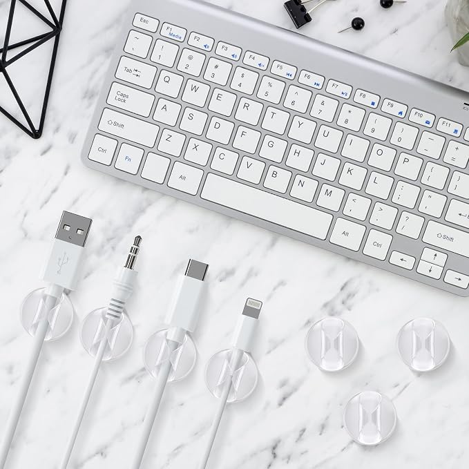 12 Pack Cable Clips, Clear Adhesive Cord Organizer Holder for Desk | Transparent Design, Strong Adhesion, Leave No Trace, Cable Management for Car Cubicle Nightstand, Home Office Essentials