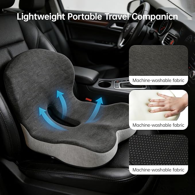 Orthopedic Seat Cushion, L-Shaped Ergonomic Memory Foam Back & Seat Support, Non-Slip Breathable Washable Cover, for Office Chair, Car, Wheelchair, Gaming Seat