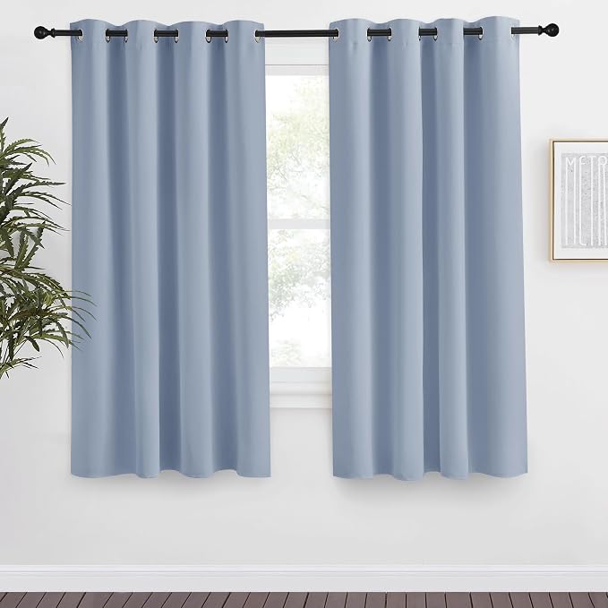 NICETOWN Blackout Curtain 57 inch Length, W55 x L57 Inch, Vintage Blue, 8 Grommets Top, 1 Piece, Thermal Insulated Modern Window Treatment Soundproof Drape Panel for Bedroom/Living Room