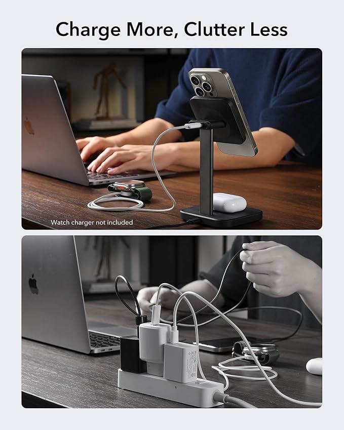 ESR 2 in 1 Charging Station for Apple, MagSafe Charger Stand for iPhone [Certified], Magsafe Charging Station for Multiple Devices iPhone 17e/17/16/15/14/13/12, Apple Watch, & AirPods, Black