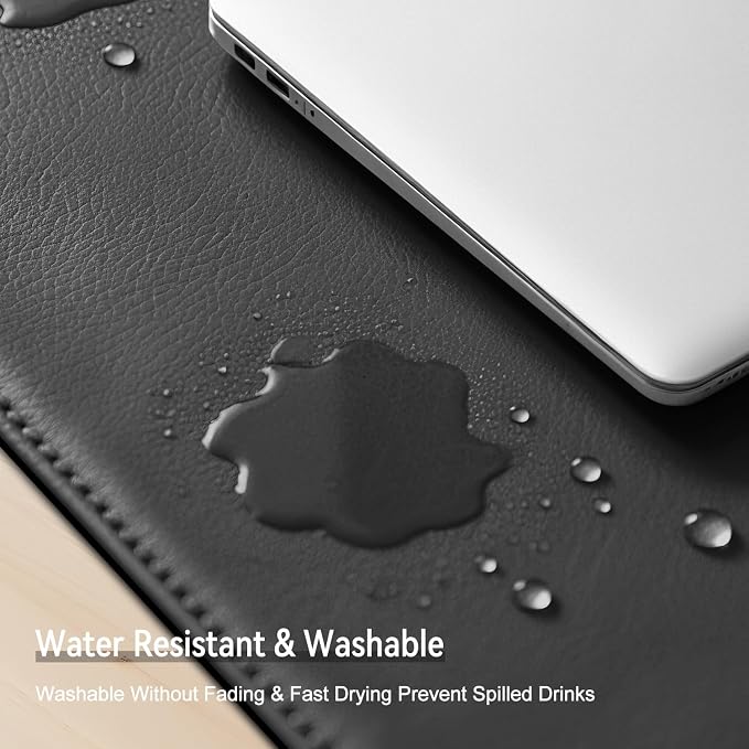 Dual Sided Leather Desk Mat - Waterproof Desk Pad - Ideal for Large Mouse Pad and Desk Mats on Top of Desks (Black, 33"*13")