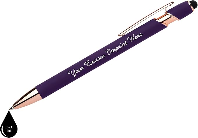 ExpressDesigns™ - Personalized Pens Gift Set - 2 Pack of Rose Gold Soft Touch Metal Pens w/gift box - Luxury Ballpoint Pen Custom Engraved with Name | Perfect for Him or Her (Purple - Black)