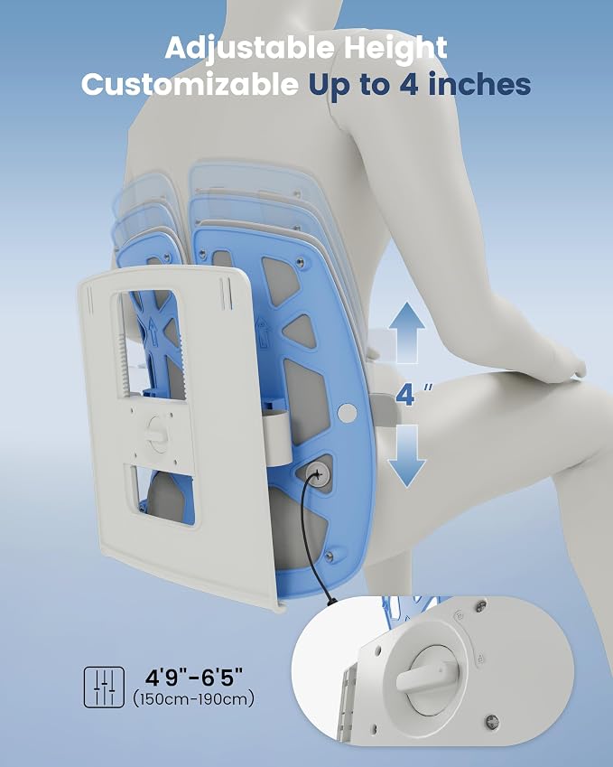 Beleduc Heated Lumbar Support Pillow for Office Chair- Back Support Pillow with Vibration Massage, Ergonomic Back Massager for Chair, Adjustable Height, 2 Heating Levels, Gifts