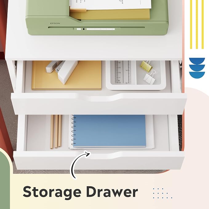 DEVAISE 5-Drawer Filing Cabinet Under Desk, Storage file Cabinet, White | Wood Drawer Unit, Craft Storage Cabinet, Office Rolling Cart, Printer Stand