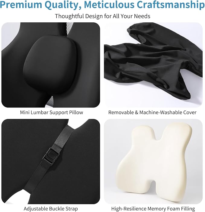 Lumbar Support Pillow, Memory Foam Back Support for Office Chair | Ergonomic memory foam lumbar support helps improve posture, reduce back pressure, and fits most office chairs and car seats.